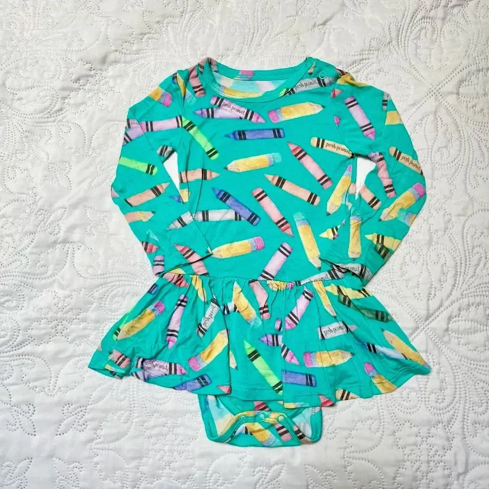 Posh Peanut Back to School Twirl Skirt Bodysuit Size 12-18m